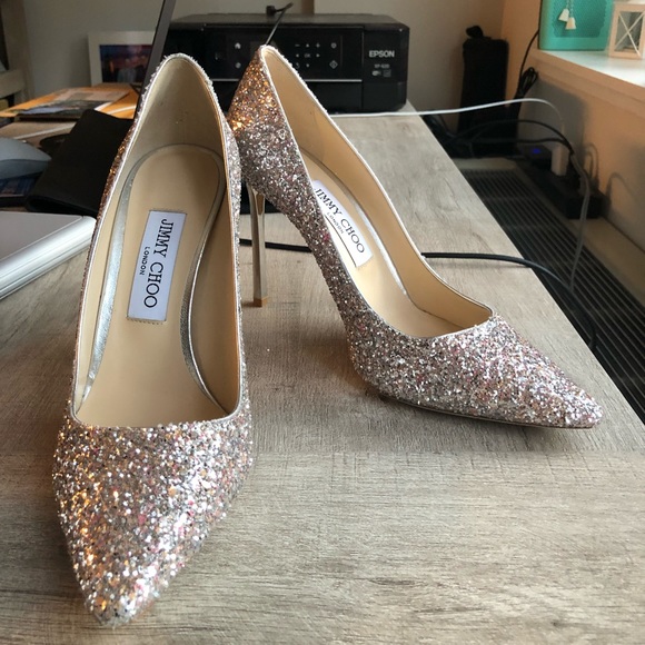 jimmy choo pink glitter heels